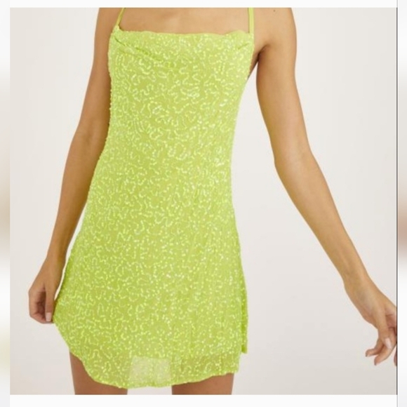 Show Me Your MuMu Dresses & Skirts - Show Me Your MuMu Lime Green Sequin Cowl Neck Mini Dress